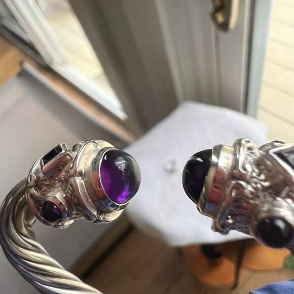 RARE David Yurman Studio Sterling Silver Amethyst Cable Cuff + Ring Set - Picture 7 of 10